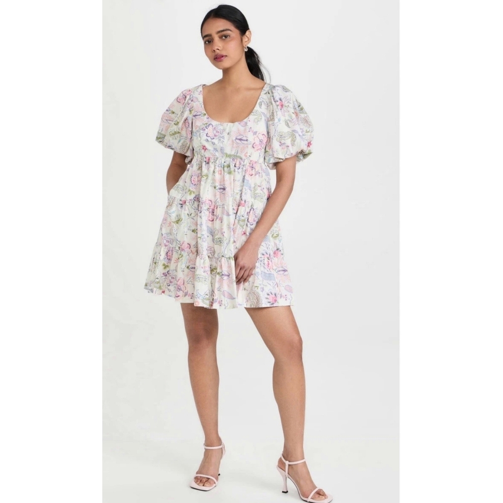 Cinq à Sept | Ethel Paisley Puff Sleeve Babydoll Mini Dress Celeste Multi Size 4
